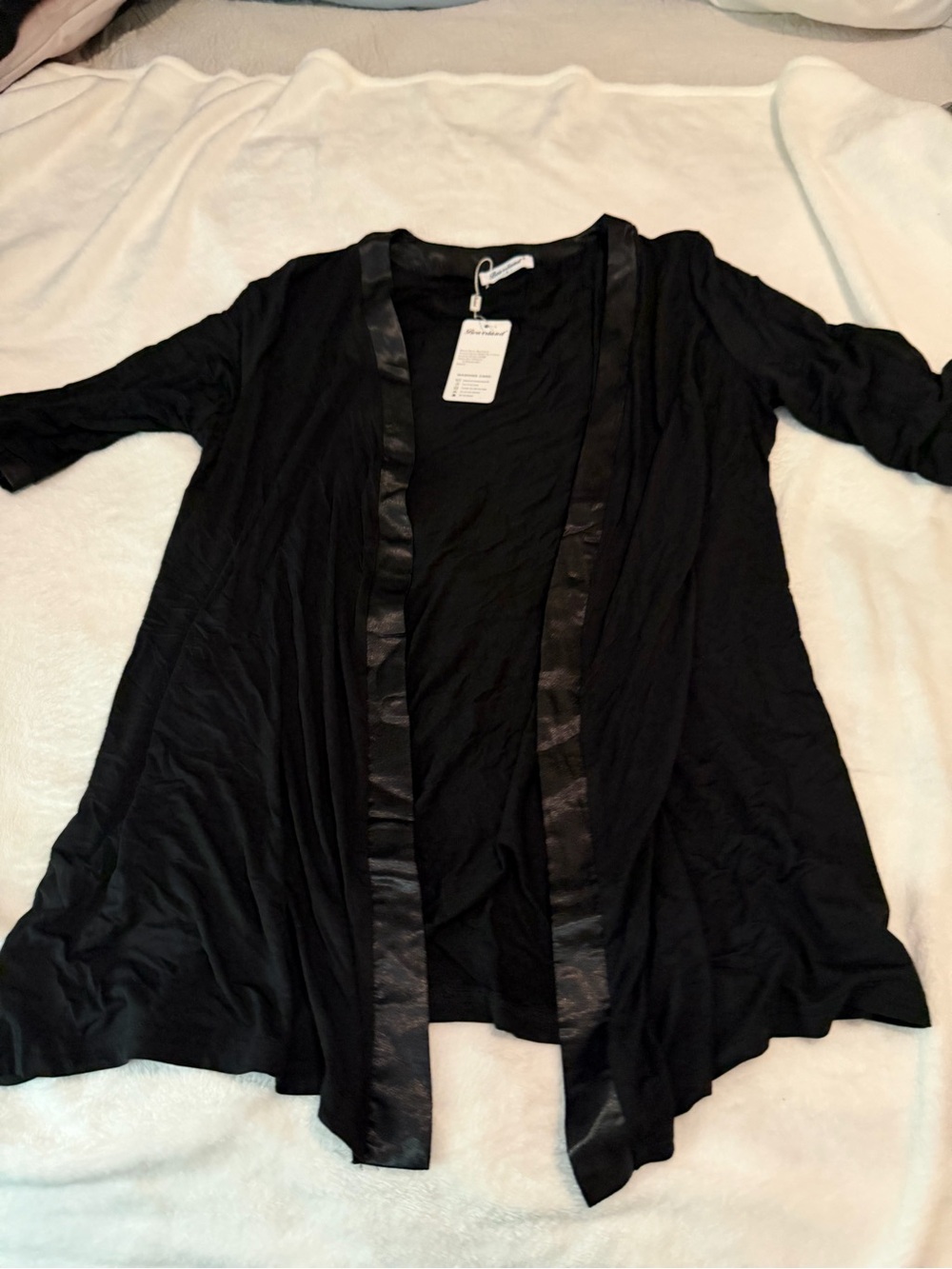Bearsland Black Open-Front Cardigan with Satin Trim